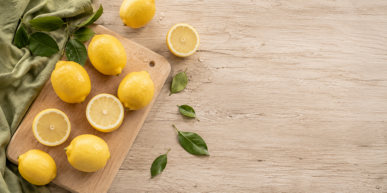 Fresh lemons sliced on a board
